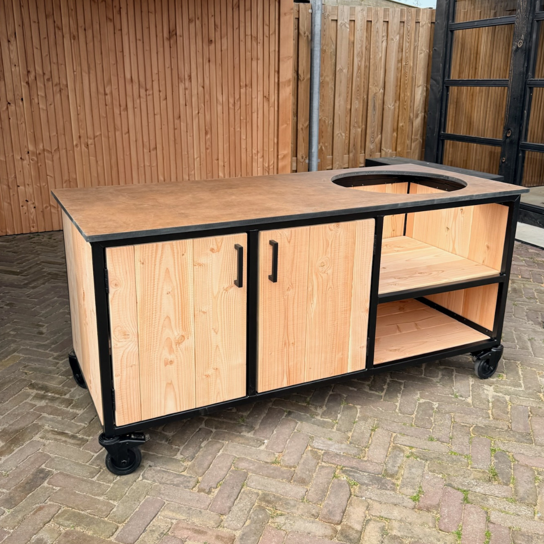 Buitenkeuken Douglas en staal met opbergkast en Koper HPL werkblad - Lengte 180 cm - Afbeelding 2